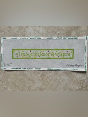 Needlepoint Alley "It's 5 O'Clock Somewhere" Green and Pink Decorative Canvas